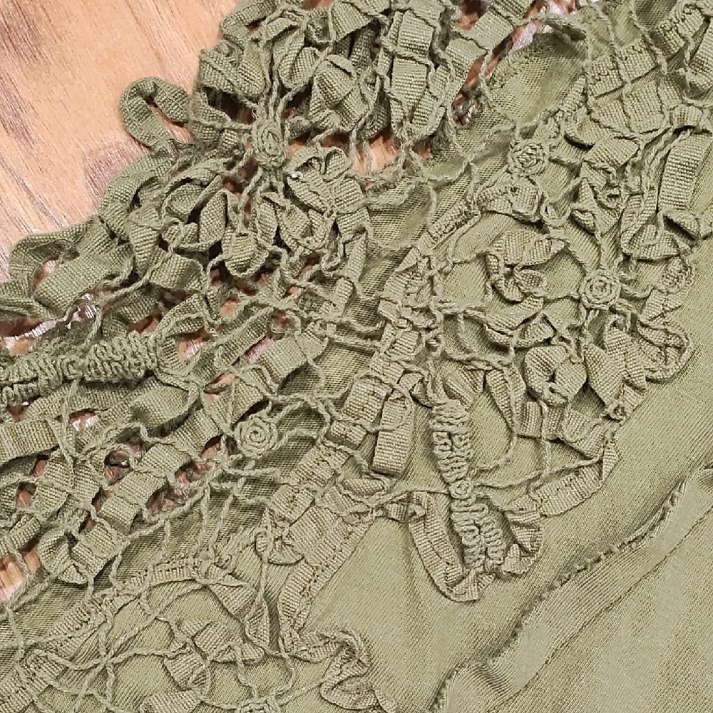 Anthropologie Olive Lace Sleeve Ruffle-Hem Crop Top - Picture 4 of 7